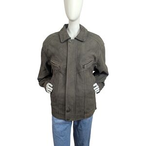 Danier Vintage 90s Olive Green Leather Bomber Jacket, Paisley Lining, Unisex